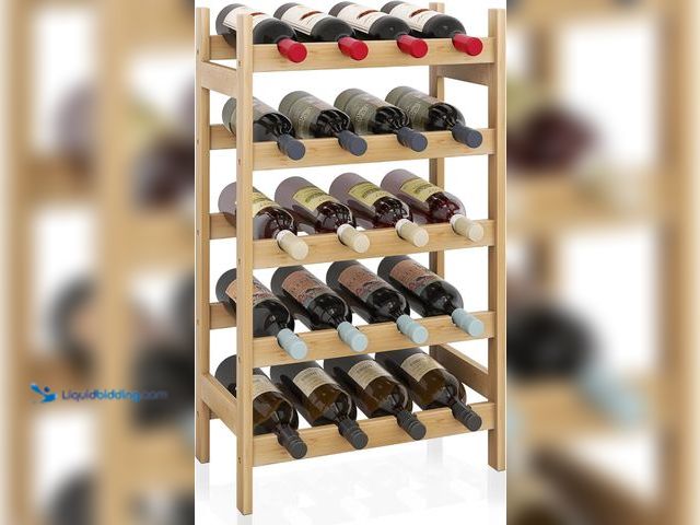 Lot 49-3528139 - SMIBUY Bamboo Wine Rack, 20 Bottles Display Holder, 5-Tier Free Standing Storage Shelves for Kitchen...