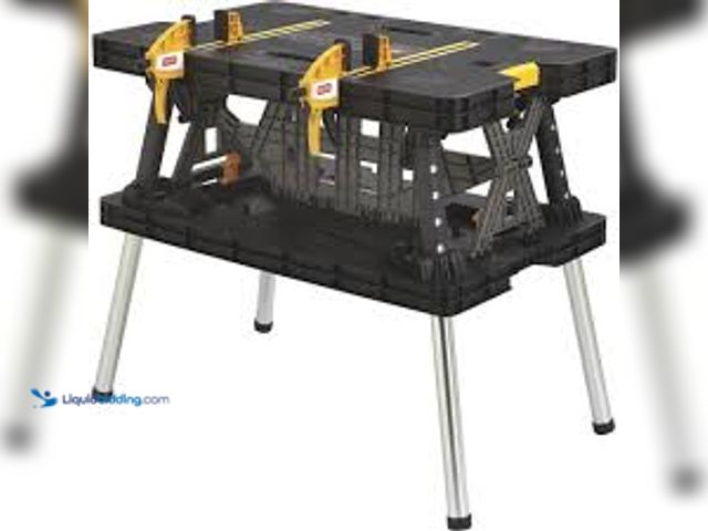 Lot 49-5485308 - Keter Folding Work Table, 1000-Lb. Capacity, Model# 252638. Used with 1 broken leg. Dirty. NO clamps