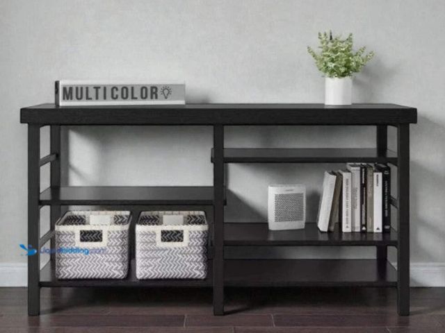 Lot 49-3565420 - Room Essentials Adjustable TV Stand Black Wood Grain up to 50". Model #042666046848. New