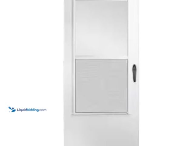 Lot 49-1624749 - EMCO 36 in. x 80 in. White Universal 3/4-Light Vinyl Storm Door with Black Hardware Model # E1SS-36W...