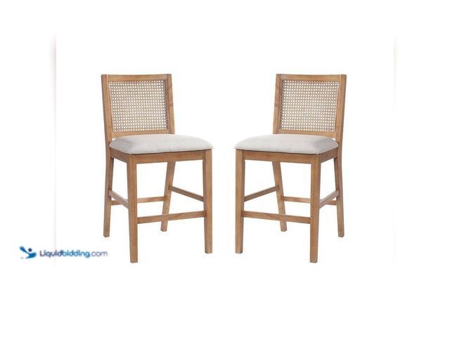 Lot 49-5508402 - CHRISTOPHER KNIGHT HOME
Gissing 38.5 in. H Natural Solid Wood Bar Stool with Grey Cushions, Counter...