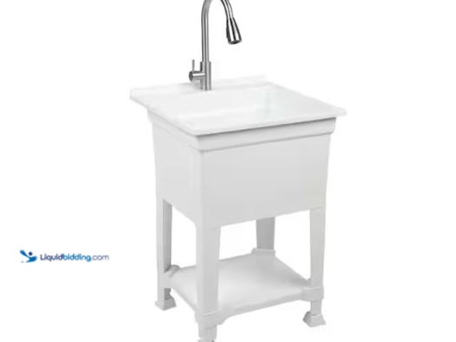 Lot 49-1630971 - Glacier Bay 24 in. W x 24 in. D x 35 in. H Freestanding Laundry/Utility Sink in White with Stainless...
