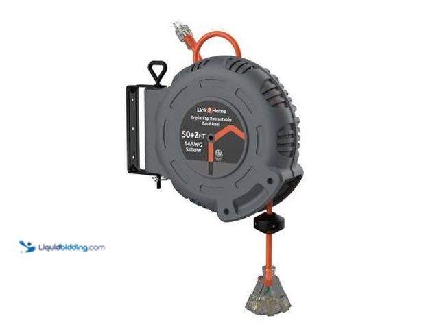Lot 49-3563951 - 50 ft. 14 / 3 13 Amp Retractable Extension Cord Reel with 3-Grounded Outlets and Tri-Tap end. Model ...