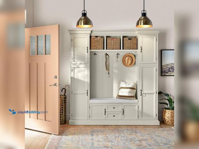 Lot 49-5446739 - Home Decorators Collection
Royce Off White 79.25 in. Hall Tree with Black Hardware. Item is used. P...