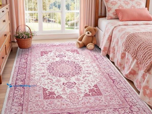 Lot 49-3432596 - 5x7 Bright Pink Area Rug for Living Room, Machine Washable Rugs with Non-Slip Backing for Girls Bedr...