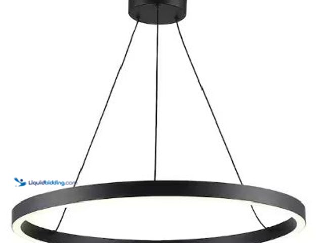 Lot 49-1517071 - Hampton Bay
24 in. Kestle 1-Light Black Integrated LED Pendant Light, Model # L03104, Unused  Ref#A...