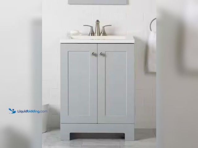 Lot 49-1517778 - 25 in. Single Sink Pearl Gray Bath Vanity with White Cultured Marble Top (Assembled) https://www.hom...