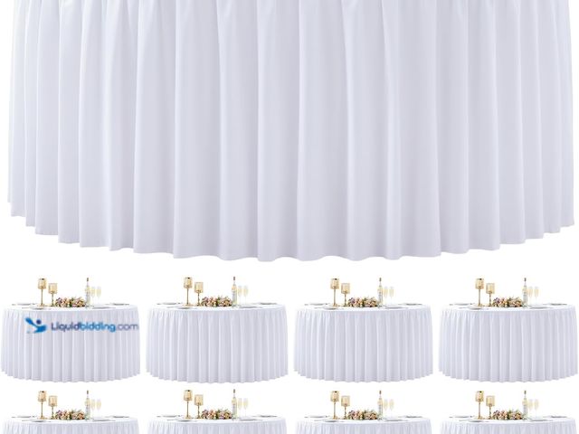 Lot 49-5487678 - 8 Pack White Round Tablecloth 60 inch Stretch Spandex Fitted Table Cloth 5FT Round Banquet Tableclot...