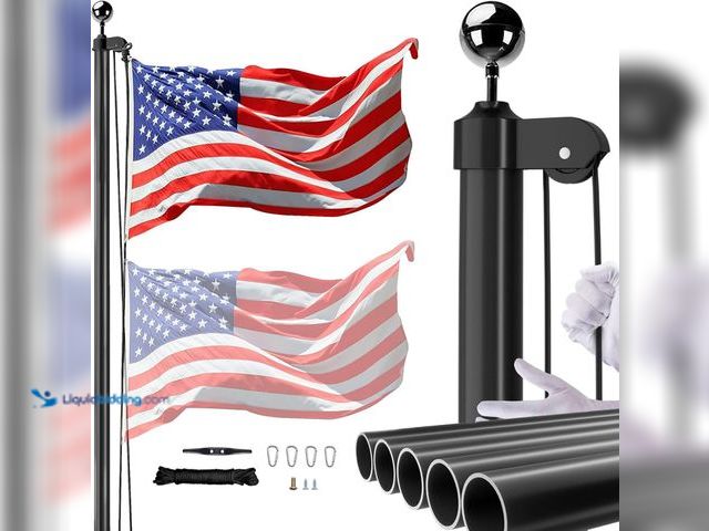 Lot 49-3565459 - 25FT Sectional Flag Pole Kit for Outside House, Black | 16 Gauge Heavy Duty Aluminum, Includes Black...