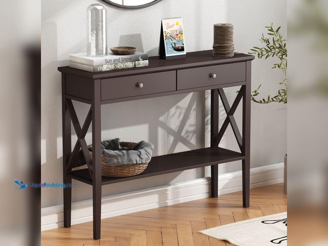 Lot 49-3564922 - ChooChoo Console Table with Drawers, Narrow Wood Accent Sofa Table Entryway Table with Storage Shelf...
