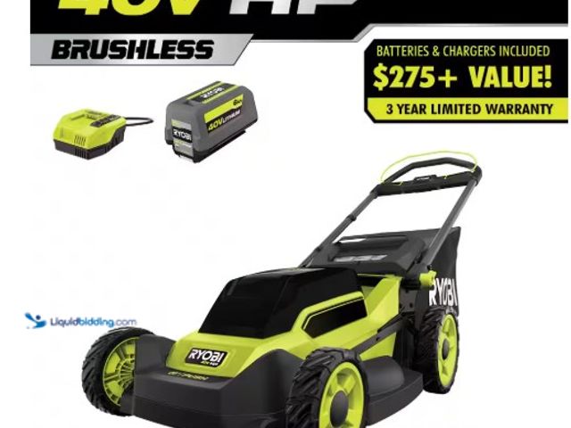 Lot 49-1516658 - RYOBI 40V HP Brushless 20 in. Cordless Battery Walk Behind Push Lawn Mower with 6.0 Ah Battery and C...