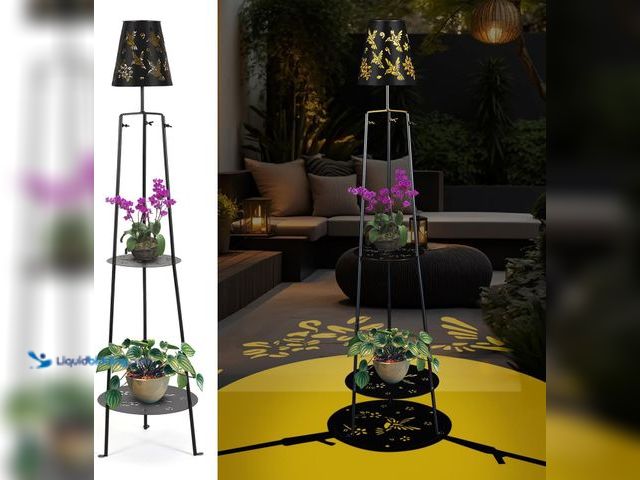 Lot 49-5447840 - 47.2'' Outdoor Metal Solar Floor Lamps with 2 Plant Stand Hummingbird Solar Lights Waterproof Street...
