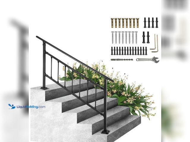 Lot 49-3432134 - Outdoor Stair Railing, Fits for 1-4 Steps Transitional Wrought Iron Handrail, Adjustable Exterior St...