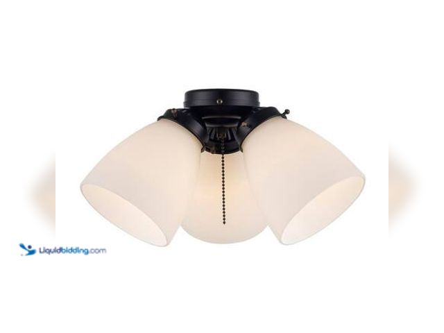 Lot 49-5581479 - QTY 2 - Hampton Bay 3-Light Matte Black Universal Ceiling Fan Light Kit with Frosted Glass Shades, L...