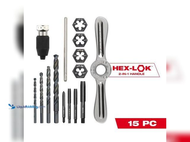 Lot 49-3616717 - Milwaukee SAE Tap and Die Set w/Hex-LOK 2-in-1 Handle (15-Piece) - Unused SKU # 1010104476  Ref#BIN0...