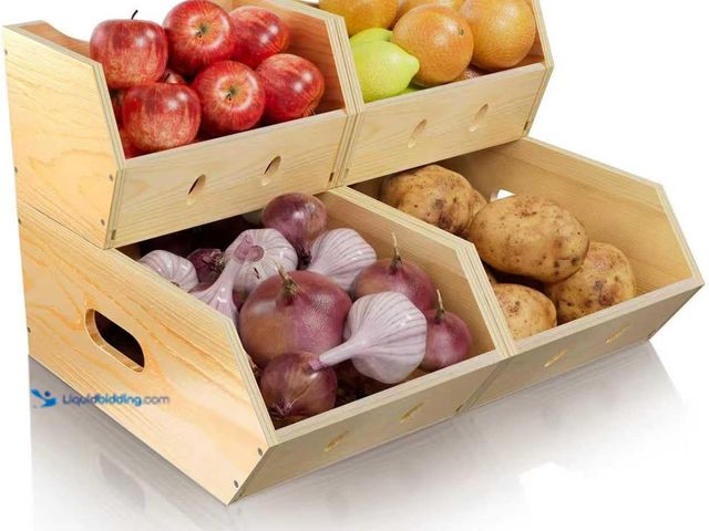 Lot 49-5453023 - 4 Set Stackable Wood Onion and Potato Storage Bins – Pantry Organizer and Storage Baskets, Produce S...