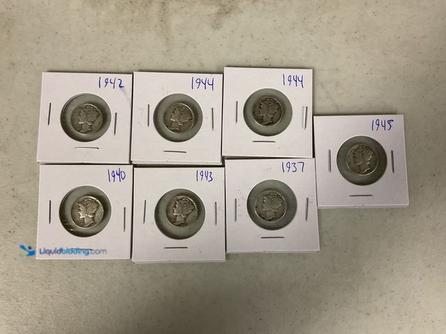 Lot 49-1505675 - LOT OF 7 MERCURY DIMES FROM 1937-1944 ALL 90% SILVER #COINS1211