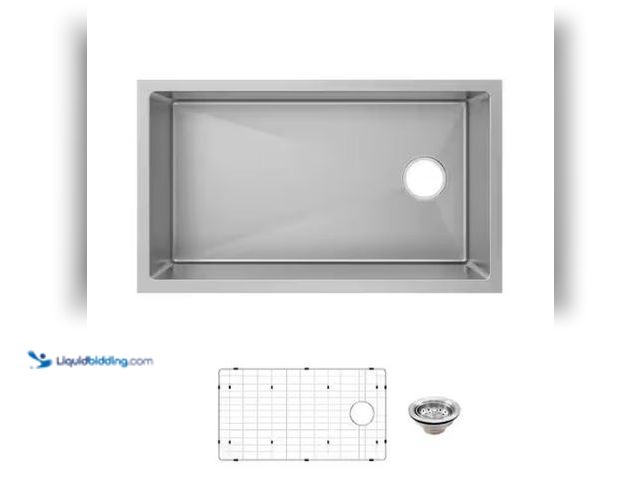 Lot 49-1573913 - Glacier Bay Tight Radius 31 in. Undermount Single Bowl 18 Gauge Stainless Steel Kitchen Sink with Ac...