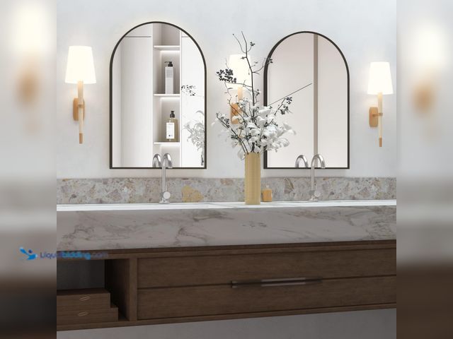 Lot 49-5543395 - Wall Mounted Mirror, Arched Wall Mirror for Bathroom, 20"x30" Arch Bathroom Mirror with Metal Frame,...