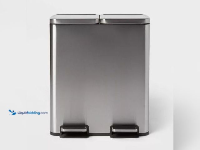 Lot 49-5552202 - 60L Stainless Steel Step Trash and Recycle Can - Brightroom™: Dual Compartment, Pedal-Operated, Kitc...