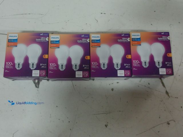 Lot 49-3614326 - Lot of (4) packs of Philips 100-Watt Equivalent A19 Ultra Definition Dimmable E26 LED Light Bulb Eye...