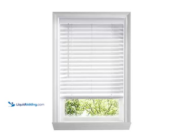 Lot 49-1565995 - Home Decorators Collection White Cordless Faux Wood Blinds for Windows with 2 in. Slats - 22 in. W x...