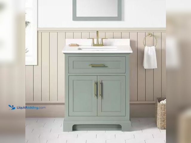 Lot 49-5436430 - Home Decorators Collection Doveton 30 in. Single Sink Sage Green Bath Vanity with White Engineered S...