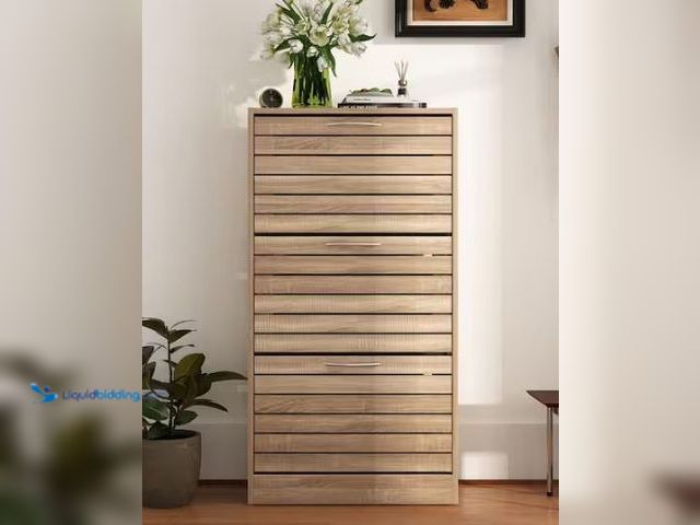 Lot 49-1549450 - FUFU&GAGA Brown Wooden Shoes Storage Cabinet, with 3 Drawers for Entryway Hallway, 42.3 in. H x 22.4...