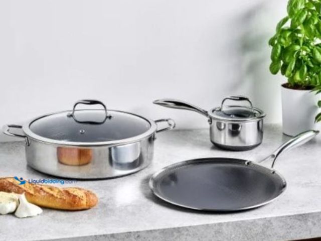 Lot 49-3611863 - Hex Clad Cookware 5 Piece Hybrid Nonstick Pot Set, 1qt and 7qt w/Lid and 12" Grid, Model # 810140341...