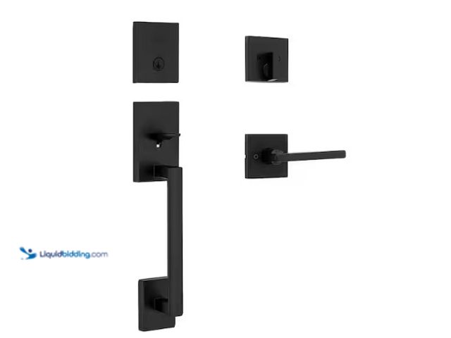 Lot 49-3431392 - Kwikset San Clemente Matte Black Single Cylinder Low Profile Door Handle set with Halifax Handle Fea...