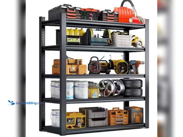 Lot 49-1569783 - Huluwat 5-Tier Heavy Duty Steel Adjustable Garage Storage Shelving Unit in Black (47 in. W x 72 in. ...