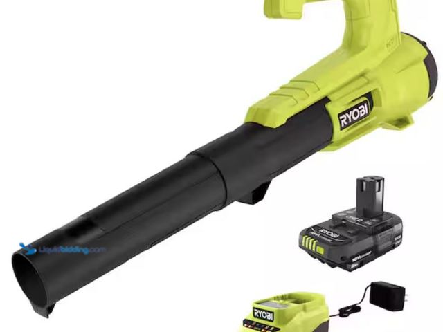 Lot 49-2005651 - RYOBI ONE+ 18V 90 MPH 250 CFM Cordless Battery Leaf Blower/Sweeper with 2.0 Ah Battery and Charger, ...