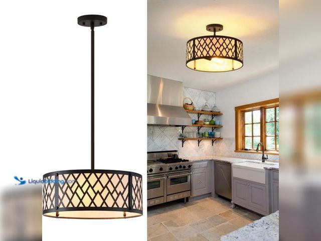 Lot 49-5476562 - SGLfarmty 15.7" Black Drum Chandelier, 3-Light Semi Flush Mount Ceiling Drum Light Fixture. Model #B...