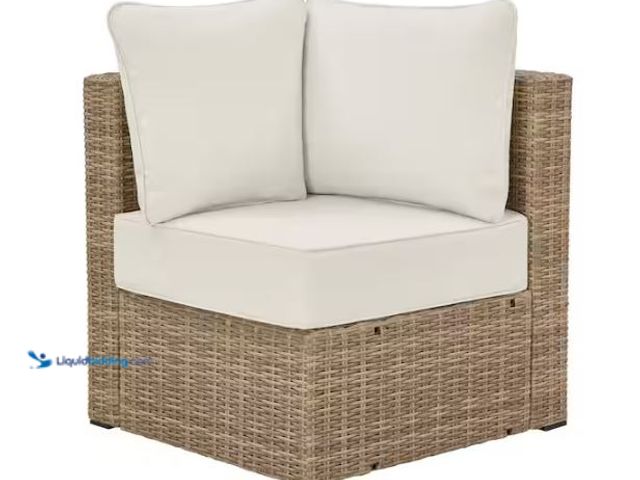 Lot 49-1624663 - Hampton Bay Crystal Ridge Wicker Outdoor Modular Sectional Corner Chair with Almond CushionGuard Cus...