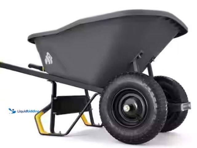 Lot 49-1546861 - Gorilla 8 cu. ft. Dual-Wheel Wheelbarrow, Pro-Grade Poly Bucket, Steel Handles, Dual 16 in. Pneumati...