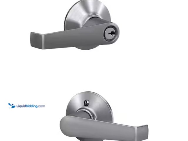 Lot 49-1571671 - Lot of (6) Schlage Elan Satin Chrome Light Commercial Storeroom Door handle, Model # F80CS V ELA 626...