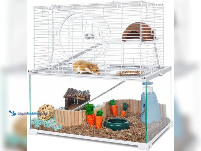 Lot 49-5477945 - OIIBO 3 Tiers Large Hamster Cages Glass, Heightened Wire Topper with Two Shelf and Two Ladders Ramps...