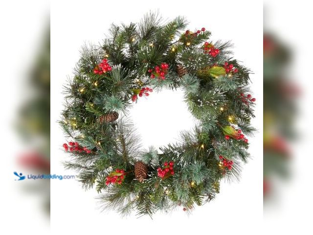 Lot 49-1544870 - National Tree Company Pre-Lit Artificial Christmas Wreath, Green, Crestwood Spruce, White Lights, De...