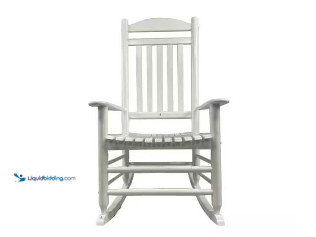 Lot 49-1547743 - Hampton Bay Patio White Wood Outdoor Rocking Chair, Model # Rocker-01, New.  Ref#AHDPA-1023