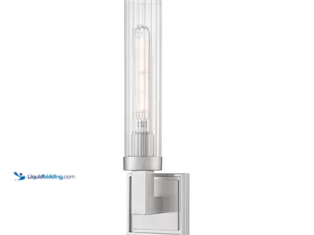 Lot 49-1622520 - Beau 16.75 in. Brushed Nickel 1 Light Wall Sconce with Clear Ribbed Glass Shade, Model # 740-1S-BN, ...