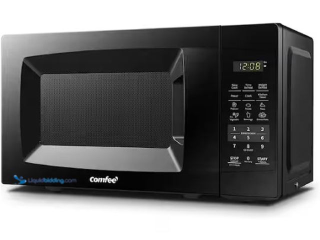 Lot 49-1549186 - Comfee' 0.7 cu. ft. 700 Watt Compact Countertop Microwave in Black with Safety lock, One-Touch Butto...