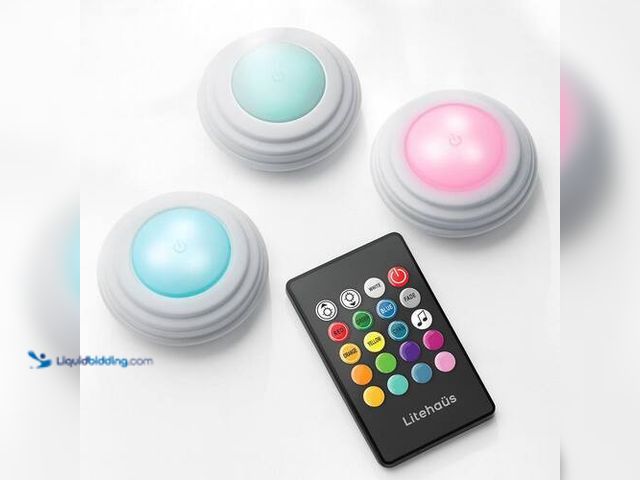 Lot 49-3616672 - Set of (3) Litehaus Battery Operated LED RGB Puck Lights - Unused, unable to test SKU # 1009581107  ...