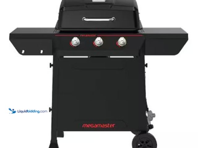 Lot 49-2025501 - Megamaster 3-Burner Propane Gas Grill in Black, Model # 720-1066, MSRP $124, New.  Ref#SR101