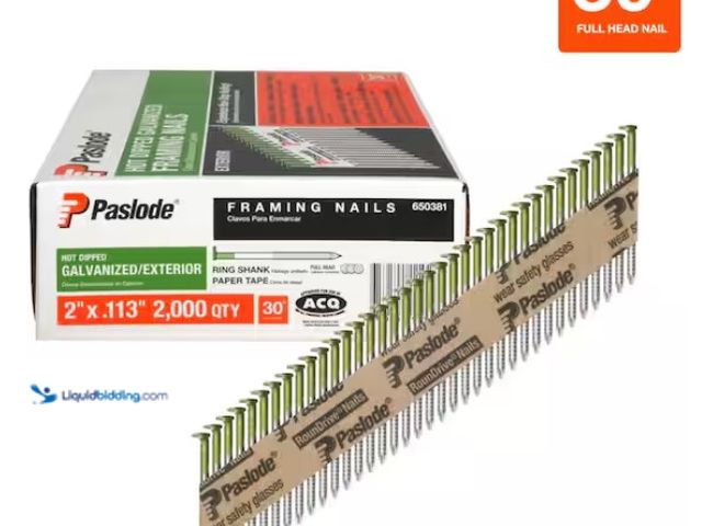 Lot 49-1550250 - (2 boxes) Paslode 2 in. x 0.113-Gauge 30-Degree Galvanized Ring Shank Paper Tape Framing Nails (2,00...