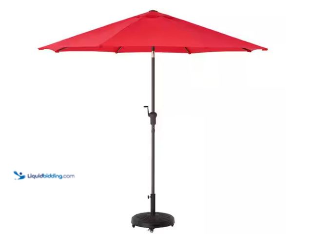 Lot 49-3614897 - Hampton Bay 9 ft. Aluminum Market Crank and Auto-Tilt Patio Umbrella in Ruby Red, Model # UCA171057-...