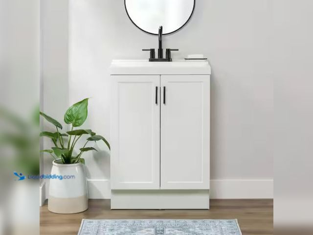 Lot 49-2005742 - Glacier Bay Penlee 25 in. Single Sink White Freestanding Bath Vanity with White Cultured Marble Top ...
