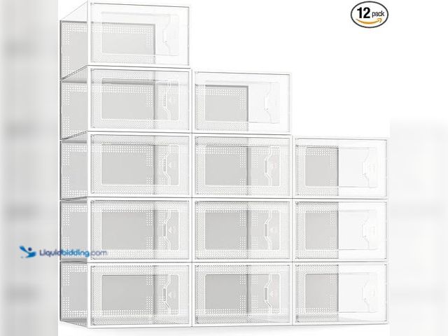 Lot 49-3480528 - (12-Pack) SEE SPRING Large Size - Fits Sz. 9 Shoe Storage Box, Clear Plastic Stackable Shoe Organize...