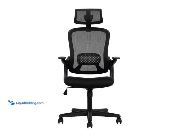 Lot 49-5538931 - Mainstays Ergonomic Office Chair with Adjustable Headrest, Black Fabric, 275lb capacity. Unused with...