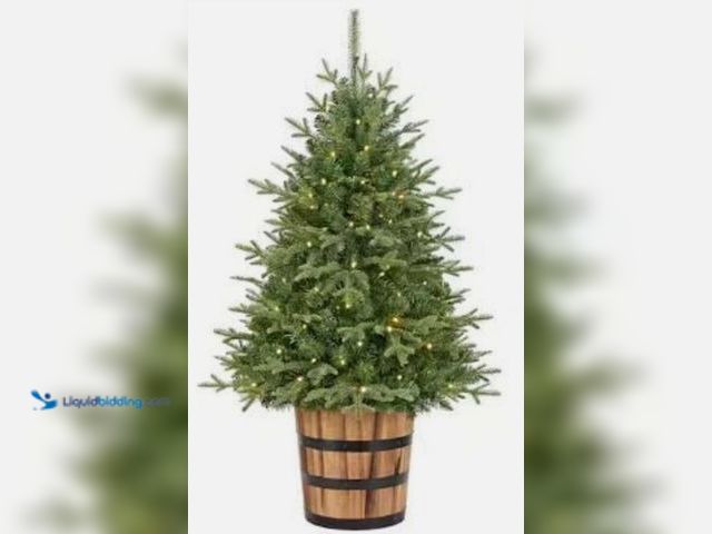 Lot 49-1541764 - 4 ft. Pre-lit LED Artificial Christmas Tree With Whiskey Barrel Pot Decoration, Model # 59129771, Un...