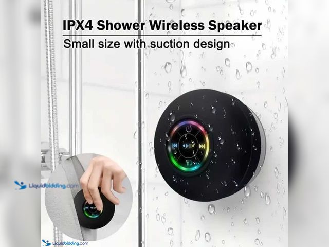 Lot 49-5388211 - Waterproof Wireless Bluetooth Shower Speaker with LED Light - NEW - Features hand free calling, IPX4...